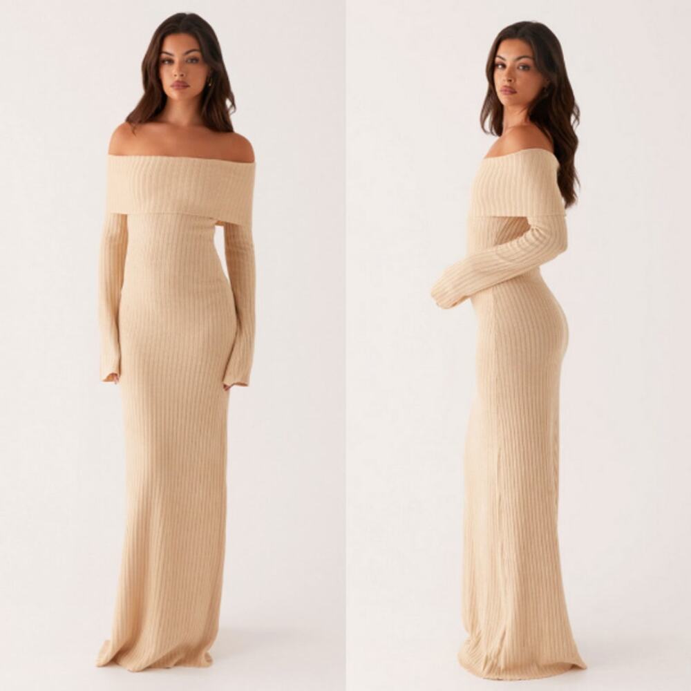 Peppermayo NWT‎ Jacqueline Knit Maxi Dress Beige XS-S Casual Neutral Bodycon